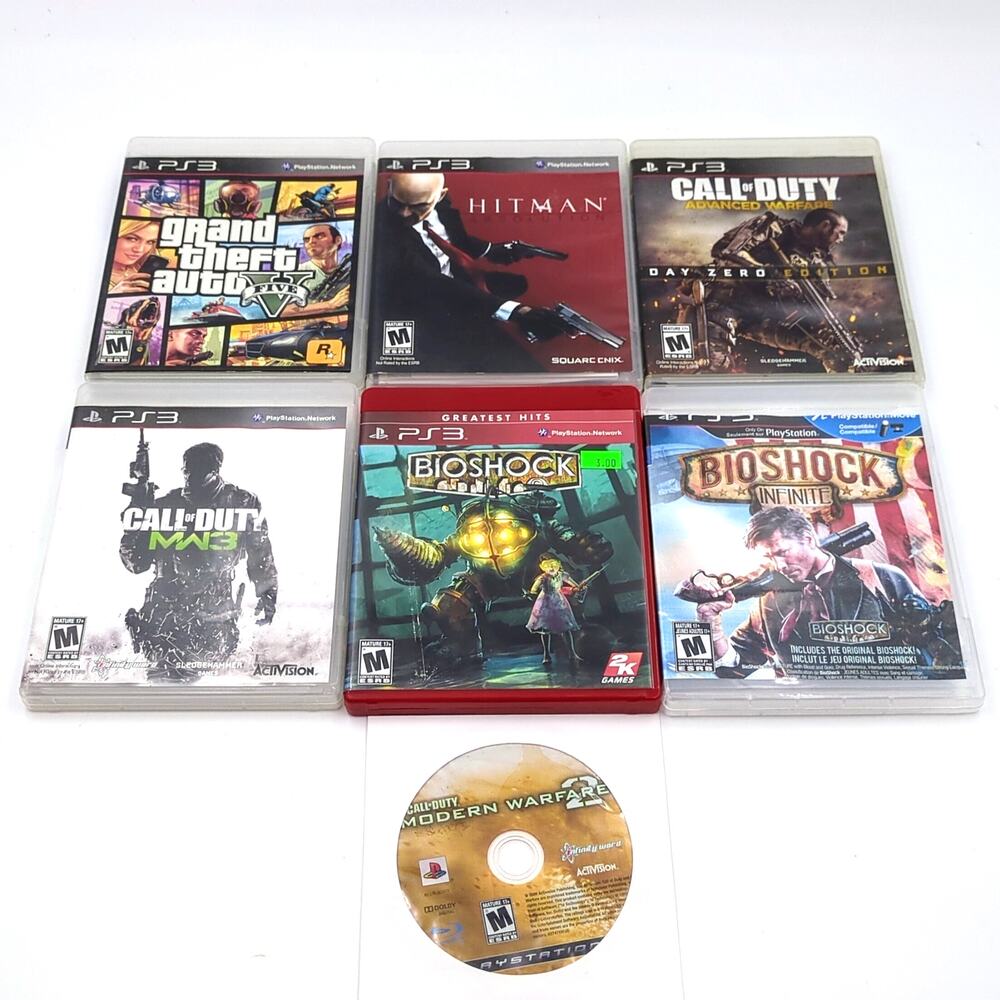 7 PS3 Game Lot Call of Duty Warfare Hitman Bioshock Infinite Grand Theft Auto V